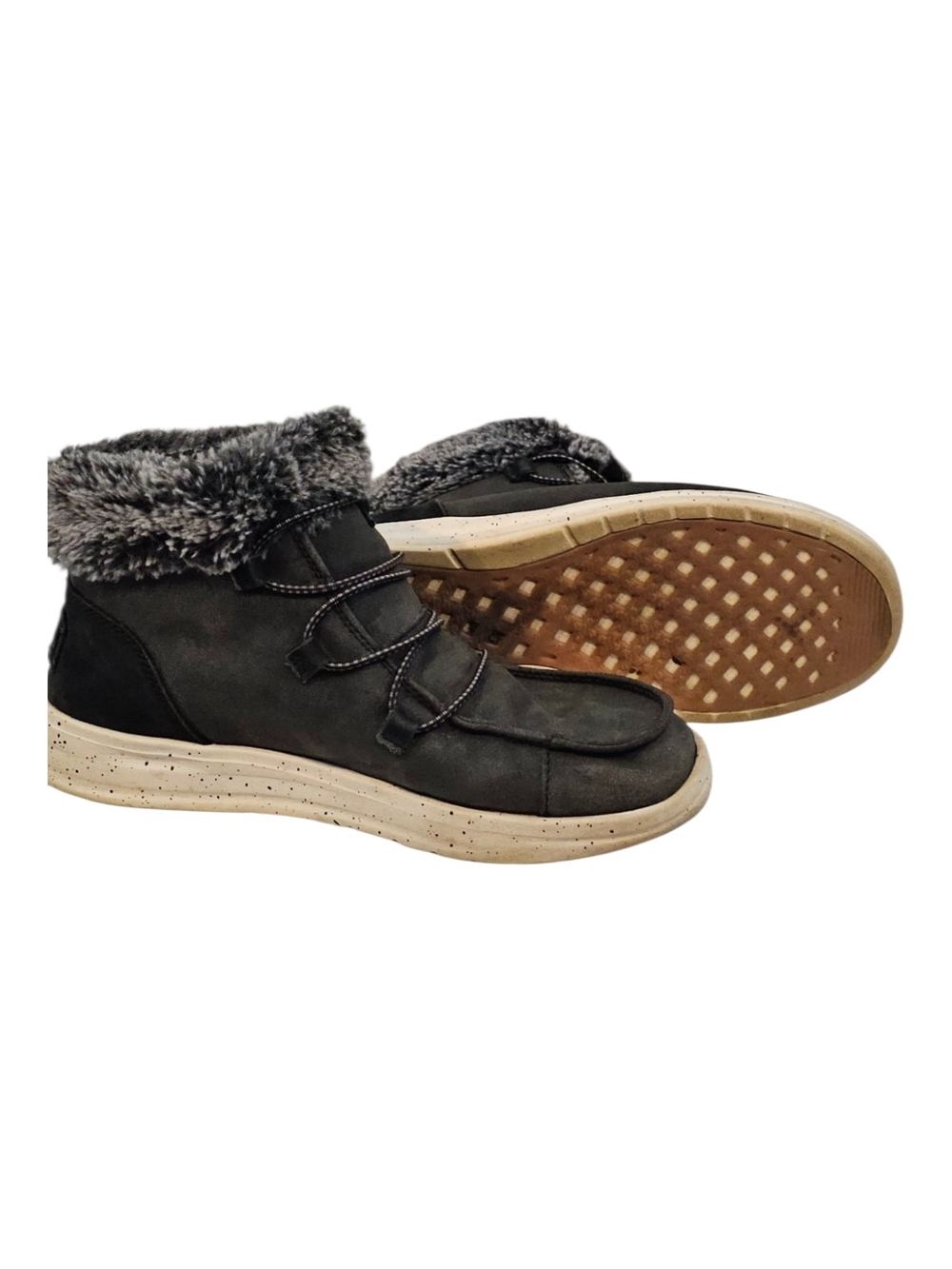 HEYDUDE Eloise Women’s Suede Faux Fur Lined Ankle Boots Black Grey Size 8 - Picture 7 of 8